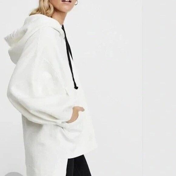 Free People High Road Pullover Sweatshirt Hoodie White Drawstring Large Boho - Picture 1 of 12
